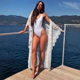 Tunics for beach Long Lace Beach Dress Women Swim Cover up Plus size Saida de Praia Robe Plage Kaftan #Q892 210420