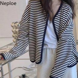 Women's Knits & Tees Neploe Fashion Striped Cardigan Coat 2021 Fall Women Clothing Pull Femme Vintage Knitted Oversized Sweaters Korean Suet