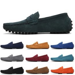 Fashion Non-Brand men casual suede shoes black light blue wine red Grey orange green brown mens slip on lazy Leather shoe 38-45