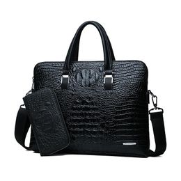 Briefcases Men's Crocodile Pattern Designer Alligator PU Leather Handbag Business Office Laptop Bag Male Vintage Tote 2021