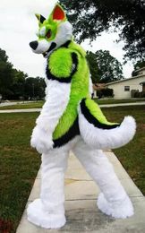 Long Fur Green White Husky Dog Mascot Costumes Carnival Hallowen Gifts Unisex Adults Fancy Party Games Outfit Holiday Celebration Cartoon Character Outfits