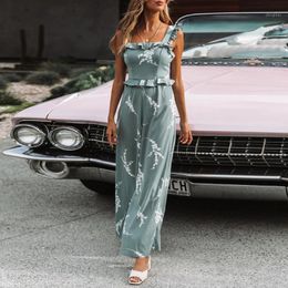 Women's Jumpsuits & Rompers Elegant Jumpsuit Women Print Ruffled Summer Beach Loose Office Ladies Casual Sleeveless Holiday Long Playsuit Mo
