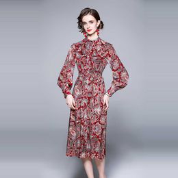 Women Summer Designer Elegant Print Lantern Sleeve Ruffles Sexy Cocktail Party Robe Ladies Vintage Chiffon Festa Dress Vestidos 210525