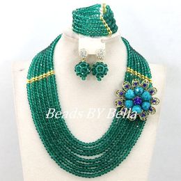 Earrings & Necklace Amazing Chocker Crystal Jewellery Set African Beaded Party Women Fashion ABY408