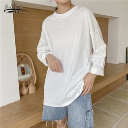 Women Autumn Loose T-Shirts Solid Bottoming Long Sleeve Casual Korean Style Plus Size White Black Tops Tees 10088 210521