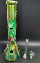 14 inch Electroplate Green Creative Glass Water Bongs Hookah with Painted Patterns Smoking Pipes