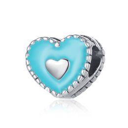 Fit Pandora Charm Bracelet European Hollow Heart Blue Enamel Silver Charms Beads DIY Snake Chain For Women Bangle Necklace Jewelry