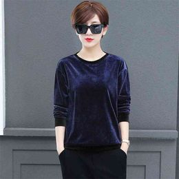 Arrival Spring Women Long Sleeve Loose Tshirt all-matched Casual O-neck Solid Tee Shirt Femme Pleuche Tops Plus Size D244 210512