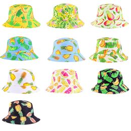 Spring Summer Outdoor Bucket Fishing Hats Unisex Cotton Hawaiian Style Print Sun Caps Foldable Breathable Double-sided Basin Hat