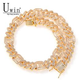 Uwin Prong Cuban Link 14mm Miami Necklace Full Iced Out Bling Zircon Hip Hop Necklace Fashion Men Women Jewelry Party Gift X0509
