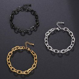 Link, Chain Paperclip Stainless Steel Oval Bracelet For Man Women Gold Colour Thick Link Hip-Hop Punk Minimalist Jewellery