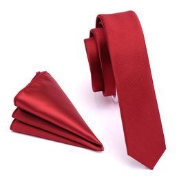 Fashion Solid 4cm Slim Tie Black Green Red Plain Colour Necktie Hanky Set Men's Party Wedding Narrow Skinny Neck Tie