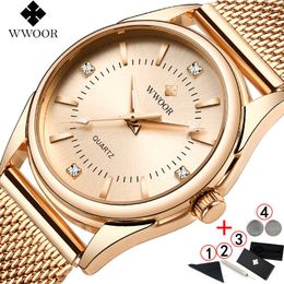 WWOOR Rose Gold Women Watches Luxury Brand Diamond Quartz Ladies Wrist Watch Dress Female Watch For Women Reloj Mujer 210527