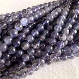 Veemake Iolite Steinheilite Cordierite DIY Necklace Bracelet Earrings Natural Crystal Round Loose Beads For Jewellery Making 06355
