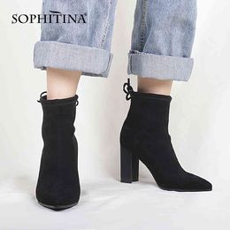 SOPHITINA Women Boots Stylish Elegant Concise High Quality Ladies Ankle Boots Pointed Toe Super High Heel Black Women Shoes C808 210513