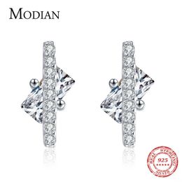 925 Sterling Silver Simple Irregular Geometry Stud Earrings for Women Girls Gift Wedding Engagement Statement Jewellery 210707