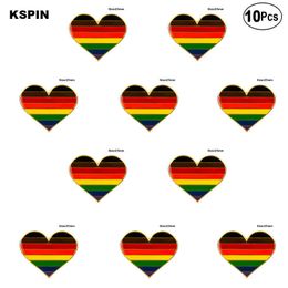 Philadelphia Phily Gay pride Flag of Rainbow Pride LGBT Brown Heart Shape Lapel Pin Flag badge Brooch Pins Badges 10Pcs a Lot