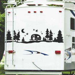 Large Camping Rv Starry Forest Mountain Car Wall Sticker Travel Camper Star Moon Tree Motorhome Decal Vinyl Home Decor 210705