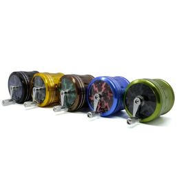 Herb Grinder With Handle Aluminium Alloy Smoking Accessories 5 Colours Smoke Crusher 4 Layers 63mm Hand Crank Tobacco Grinders