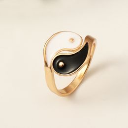 S2497 Fashion Jewellery Female Tai Chi Yin Yang Ring Alloy Drop Glaze Gossip Opening Adjustable Rings