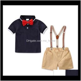 Boys Gentleman Style Summer Children Short Sleeve Tshirt With Bowtiesuspender Shorts 2Pcs Set Boy Suit Kids Vbmdr 9Luz4