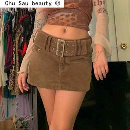 Fashion Vintage Sexy Y2K Corduroy Skirts Women Streetwear Aesthetic Straight Mini Skirt Korean 210514