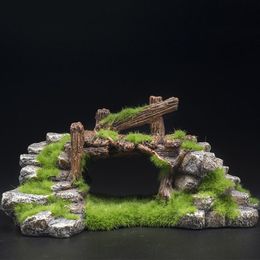 Aquarium Resin Moss Bridge Hide Cave Rockery Decor for Fish Tank Ornament