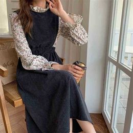 Spring Women French Retro Dresses Patchwork Floral Printing Long Gentle Elegant Chic Female Fashion Clothe 210525