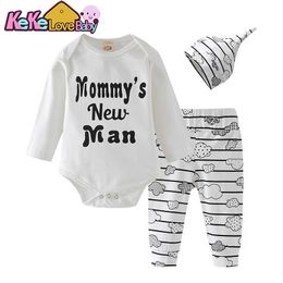 Newborn Baby Boy Clothes Set Cotton Letter Mommy's New Man Bodysuit Tops Pants Hat Cloud 3pcs Outfits Infant Boys Clothing Sets G1023