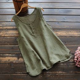 Women Casual Plus Size Linen Tops Tee Vintage Solid Sleeveless Loose Vest Blouse Sleeveless Tank Top Vest Summer Casual Loose&50 Y0824
