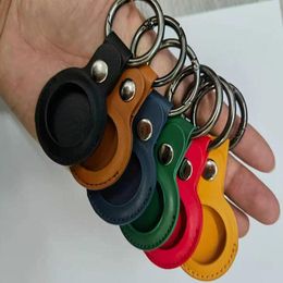 New arrived Colorful Leather Keychain Party Favor Anti-lost Airtag Protector Bag All-inclusive keychain locator Individually Packaged Small Gift