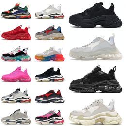 High quality Crystal Bottom Triple S Luxurys Designers Dad Shoes Casual Clear Sole Original Platform sneakers Trainers Men Women Sports Paris 17 FW Big Size 36-45