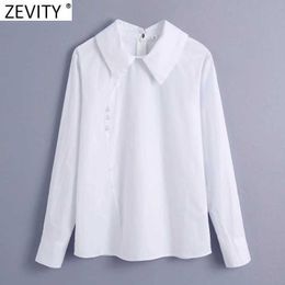 Zevity Women National Style White Blouse Lady Long Sleeve Beading Kimono Female Casual Court Shirt Chic Blusas Tops LS9217 210603