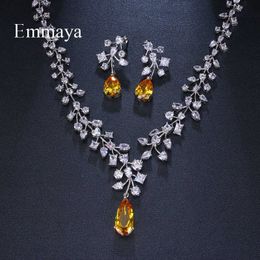 Emmaya Brand Fashion Charm Cubic Zirconia Bridal Multicolor Water Drop Jewelry Sets Crystal Party Wedding Jewelry Necklace Sets H1022