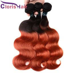 Two Tone 1B/350 Orange Ombre Body Wave Human Hair Weave Bundles 3pcs Deals Coloured Golden Blonde Peruvian Virgin Wavy Natural Extensions