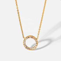 Classic Dign Gold Plated Hollow Necklac Jewelry Stainls Steel Choker Round Cubic Zirconia Necklace for Women