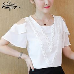 Sexy Off Shoulder Shirt Chiffon Blouse Summer Women Clothing Cool Short Sleeve Tops and 4049 50 210521