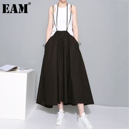 [EAM] High Waist White Bandage Pleated Long Casual Big Size Half-body Skirt Women Fashion Spring Summer 1DD7524 21512