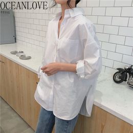 Simple Fashion Solid Women Blouses Pocket OL Loose Spring Blusas Korean Vintage Ropa Mujer 14760 210415
