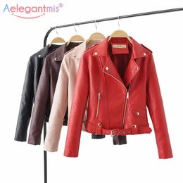 Aelegantmis Fashion Women Autumn Winter Black Soft Faux Leather Jackets Zipper Basic Street Coat Ladies Pu Biker Jacket 210607