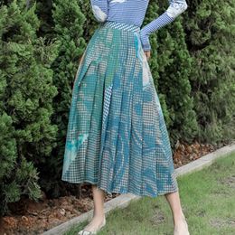 Literary Printing Pleated Skirt Women Fashion Abstract Pattern A Line Skirts Elegant Autumn Winter Clothes XJ2636 210603