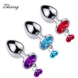 NXY Cockrings Anal sex toys Thierry 3 Color 3 Size Crystal Metal Plug Connecting Dog chain Bells , Buttplug Anus Sex Toys for Women Men Adult Games 1123 1124