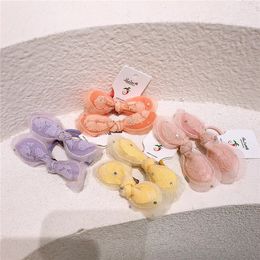 1 Pair New Cute Children's Yarn Rabbit Ears Rubber Band Hair Rope Korean Sweet Princess Girl Bow Ponytail Hair Accessories