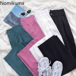 Nomikuma Summer Suit Trousers Women Solid Colour High Waist Wide Leg Pants Casual Simple All-match Pantalones Chic Ropa 210514