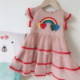 Girls Dress Summer Toddler Embroidered Color Love Sleeveless Fashion Little Girl Mesh Gauze For 210528