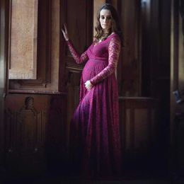 Maternity Dresses Women's V-neck long photography props lace clothing elegant maternity dress G220602