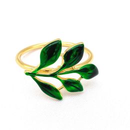 leaf napkin rings UK - Napkin Rings 1pcs lot Green Leaf Buckle Metal Link Day Party Desktop Decoration Ring