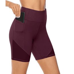 Women High Waist Sports Shorts Workout Running Fitness Gym Leggings Female Compression sport Shorts With Side Pocket 210515