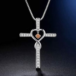 Pendant Necklaces Clolorful Crystal Cross Necklace Infinity Love Rhinestone Copper Women Girls Jewelry Accessories Gift