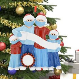 Quarantine Family of 3/4/5/6 with Face Masks Resin Santa Christmas Ornament DIY Xmas Tree Pendant Party Decorations Cartoon Toys GGE1717